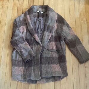 Moth Checkered Teddy Jacket in Brown and Pink
